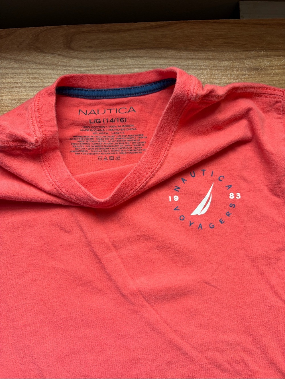 Nautica Men's Coral-Red Crew Neck Swim Shirt with Sail Logo